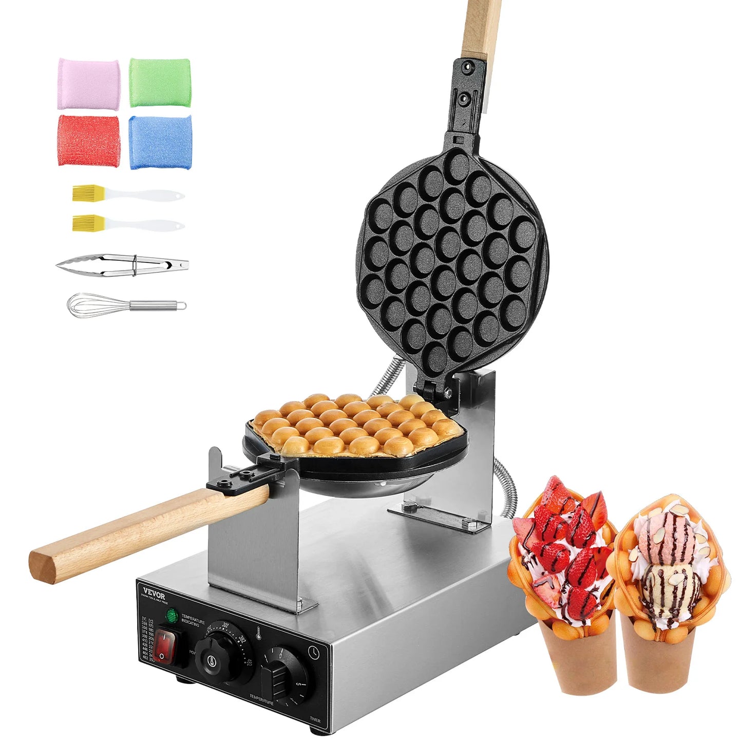 SucceBuy Commercial Egg Bubble Waffle Maker 1400W Nonstick Stainless Steel