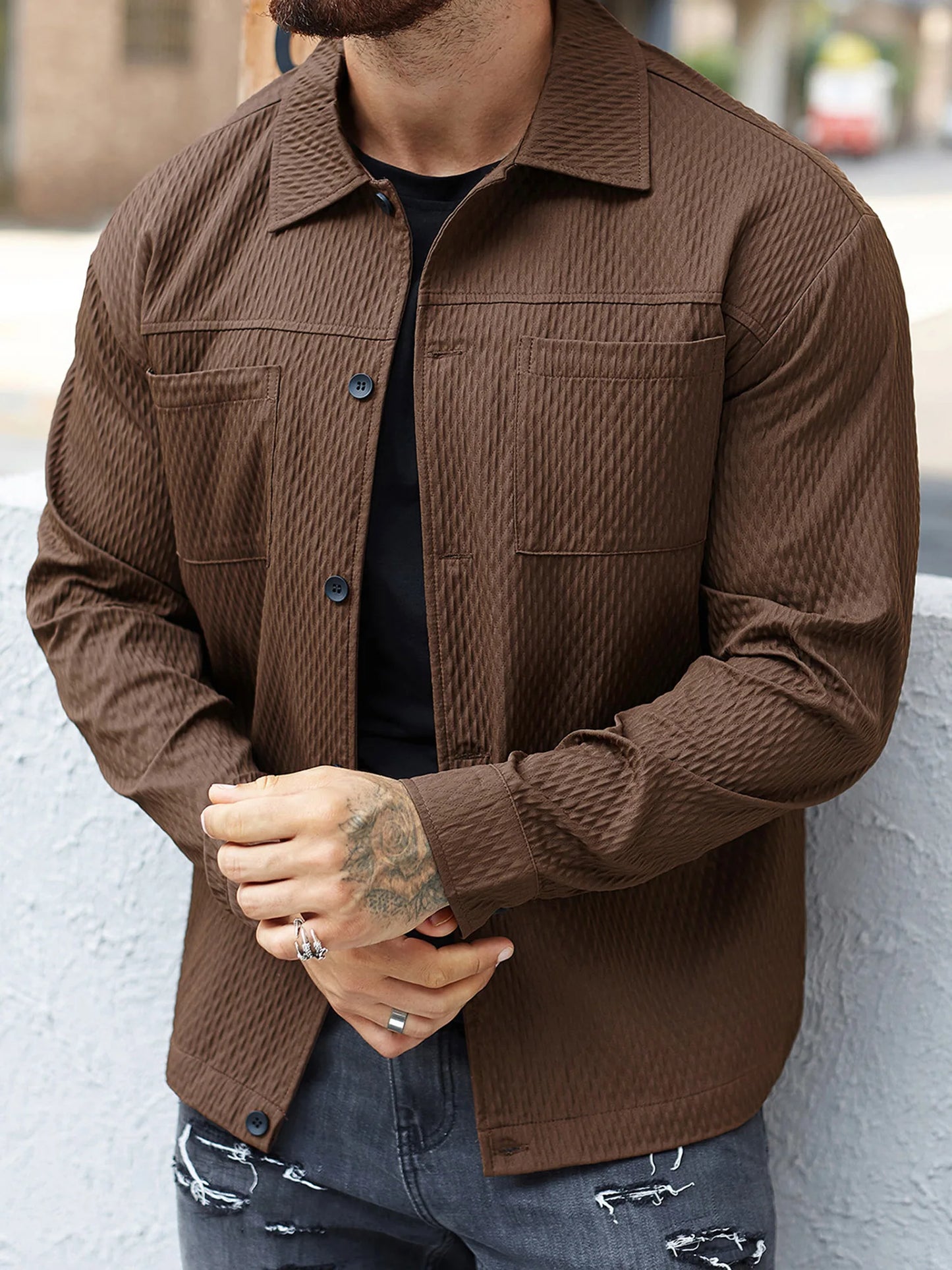 Men's Casual Shirt Jacket Regular Fit Long Sleeve Button Up
