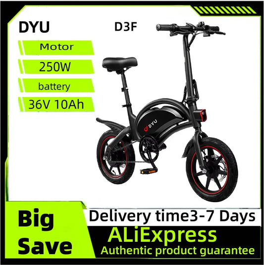 DYU D3F Adult Electric Bicycle, 250W city ebike, 36V 10AH E-bike, 14  Tire Foldable Electric Bike