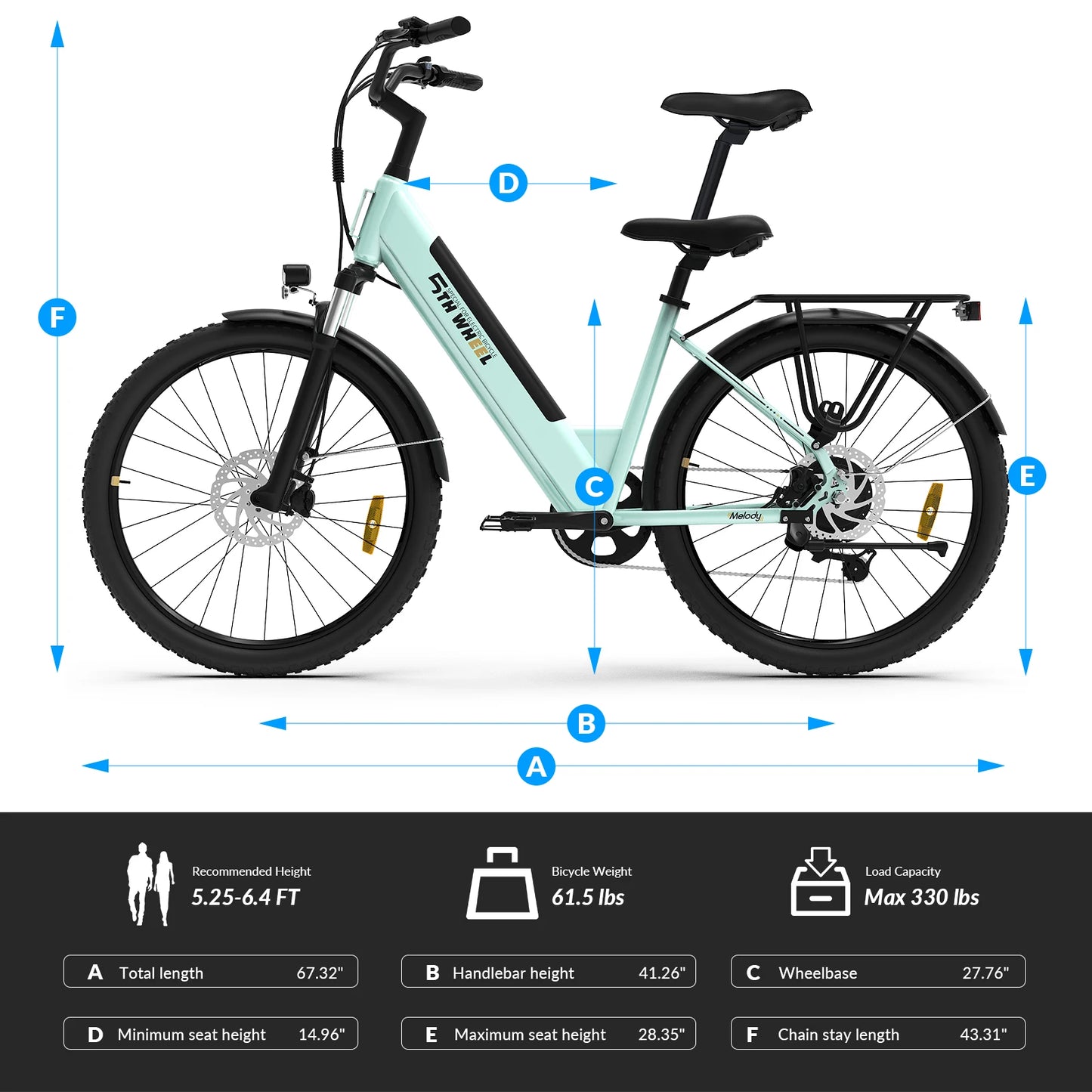 5TH WHEEL AB18 Electric Commuter Bike for Adults, 26-Inch E-Bike with 700W Peak Motor, 31-40 Miles Range, 36V 10.4AH