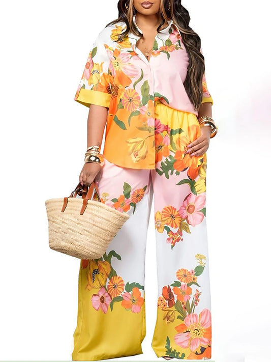Floral Women's Beach Set With Sleeve Straps And Button Details