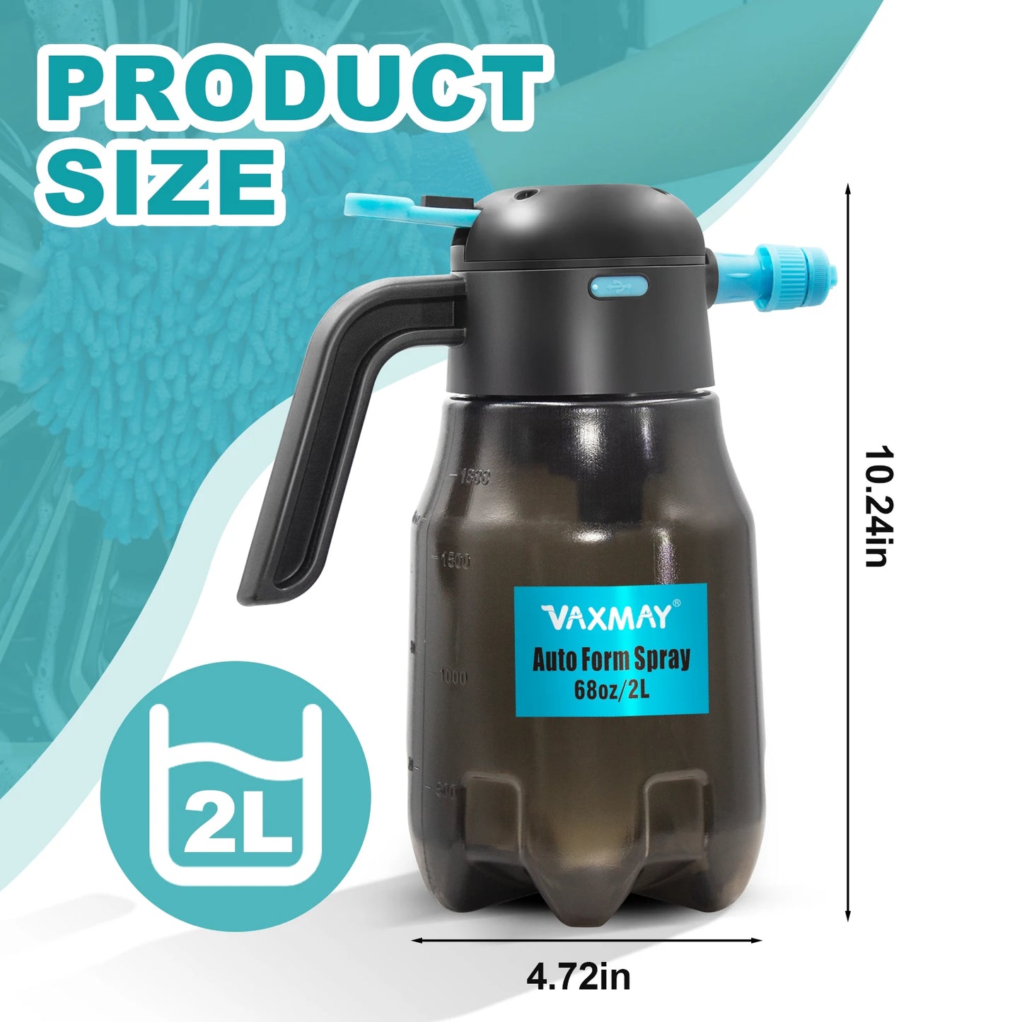 2L Electric Foam Sprayer For Car Wash, Cordless Battery Powered