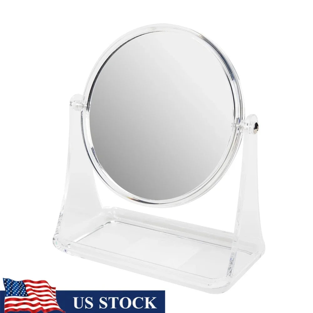 Double-Sided Vanity Mirror With 3x Magnification And Storage Base
