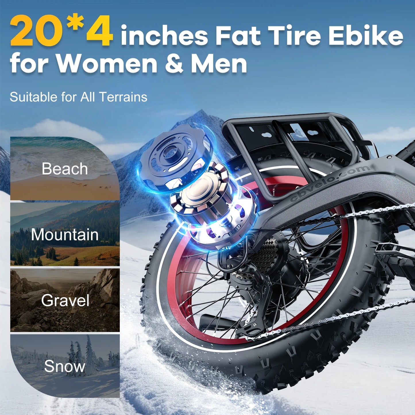 Cybervelo 2000W Peak Folding Electric Bike for Adults, 35MPH 100Miles, 48V 25Ah Removable Battery, 20"x4.0 Fat Tire E-bike EK6