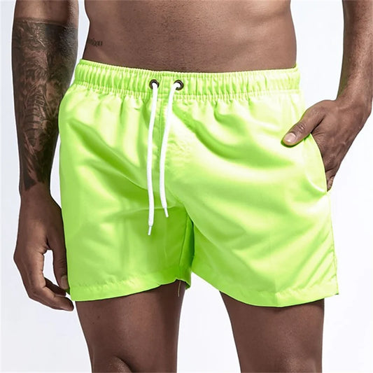 Mens Swim Trunks with Mesh Lining Side Pockets Solid Beach Shorts Quick Dry Lightweight Drawstring Board Shorts Summer Swimwear