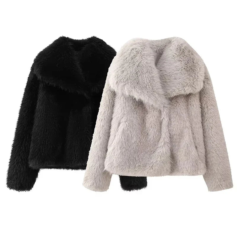 Siyang Faux Fur Coat Women Turn Down Collar Winter Streetwear