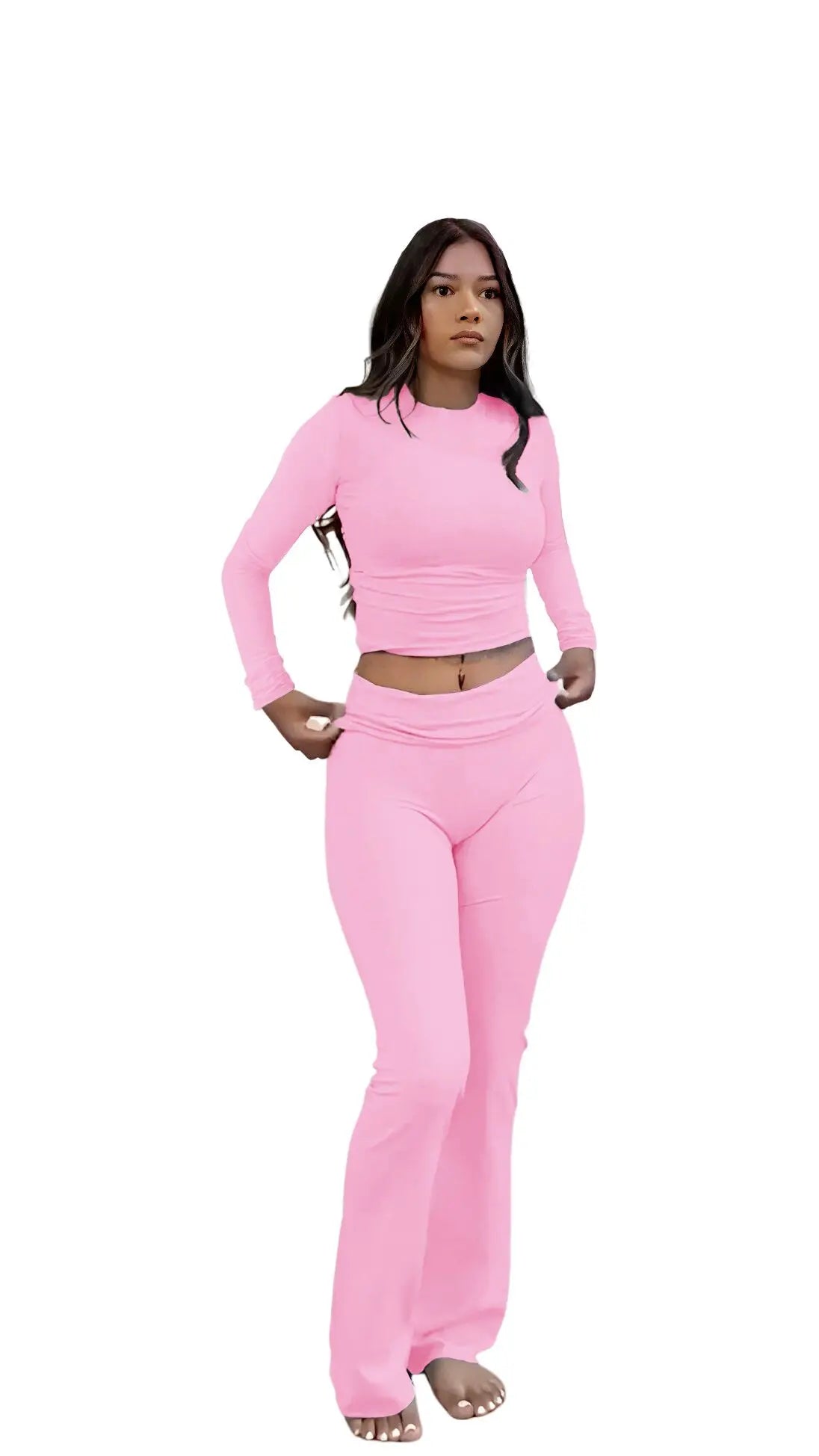 Women's Yoga Two-Piece Set Long Sleeve Wide Leg Activewear