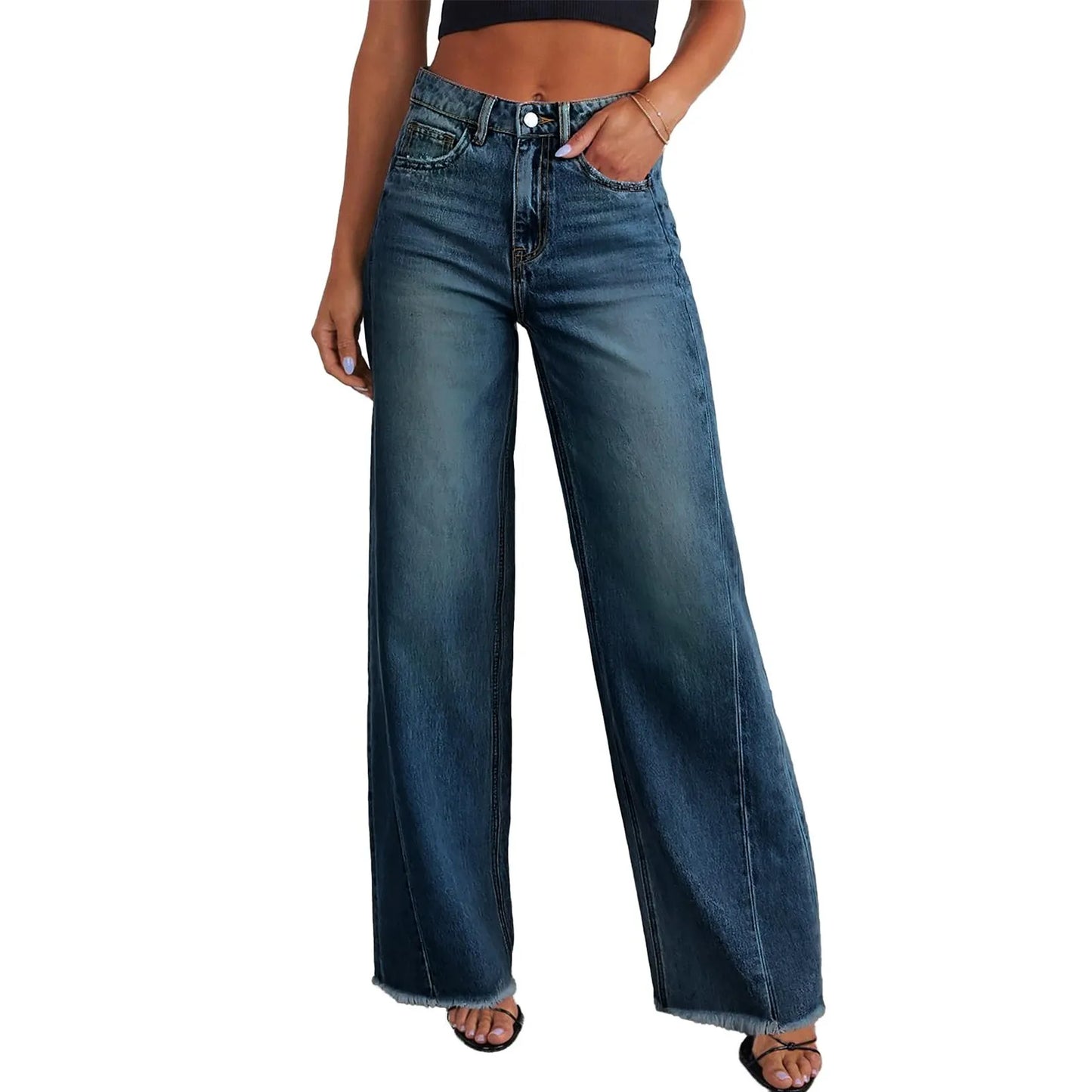 Retro High Waist Straight Leg Jeans For Women Patchwork Distressed