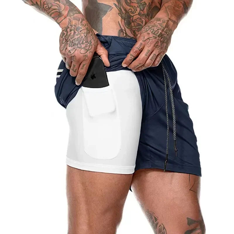 Men Quick Dry Double Layer Fitness Shorts For Gym Training