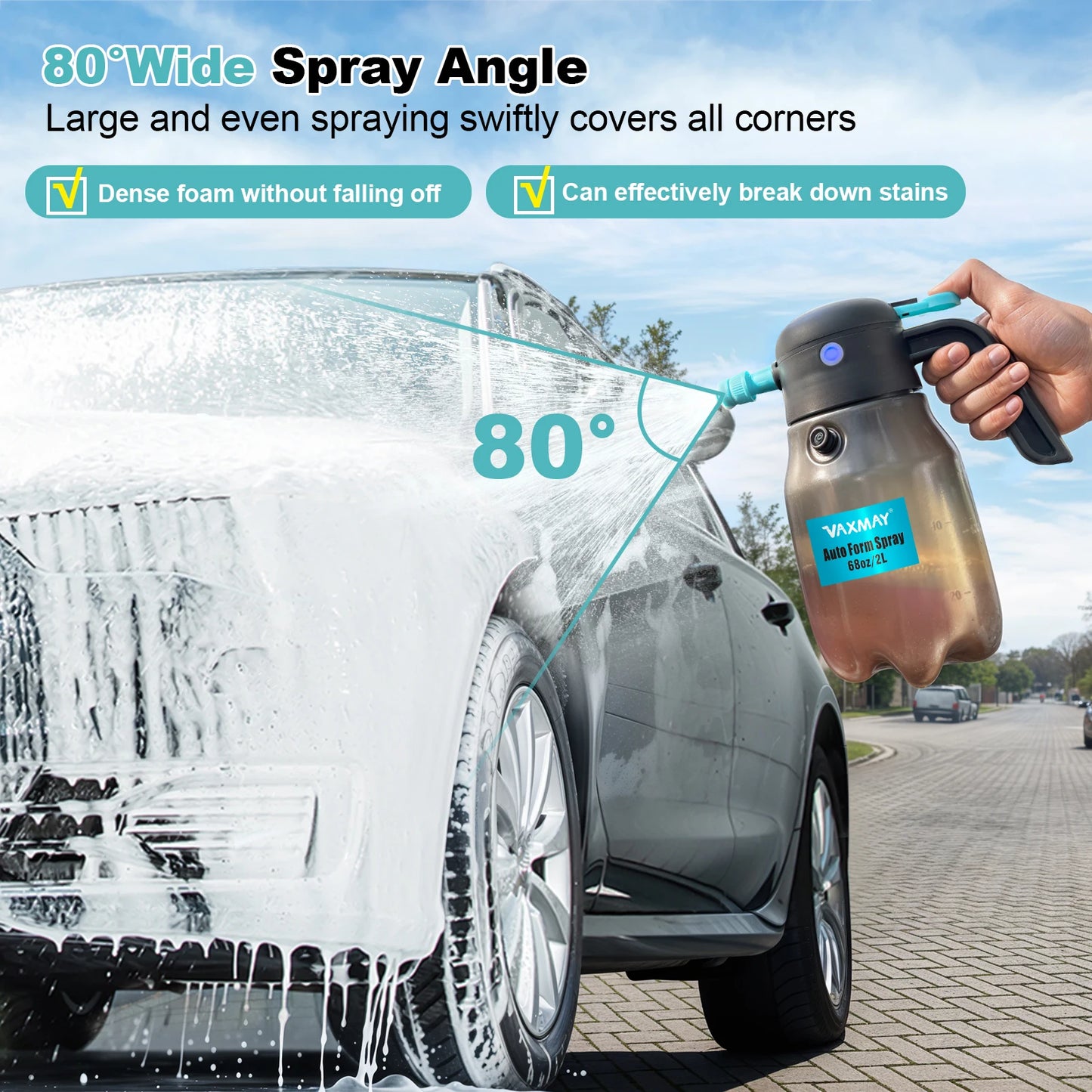 2L Electric Foam Sprayer For Car Wash, Cordless Battery Powered