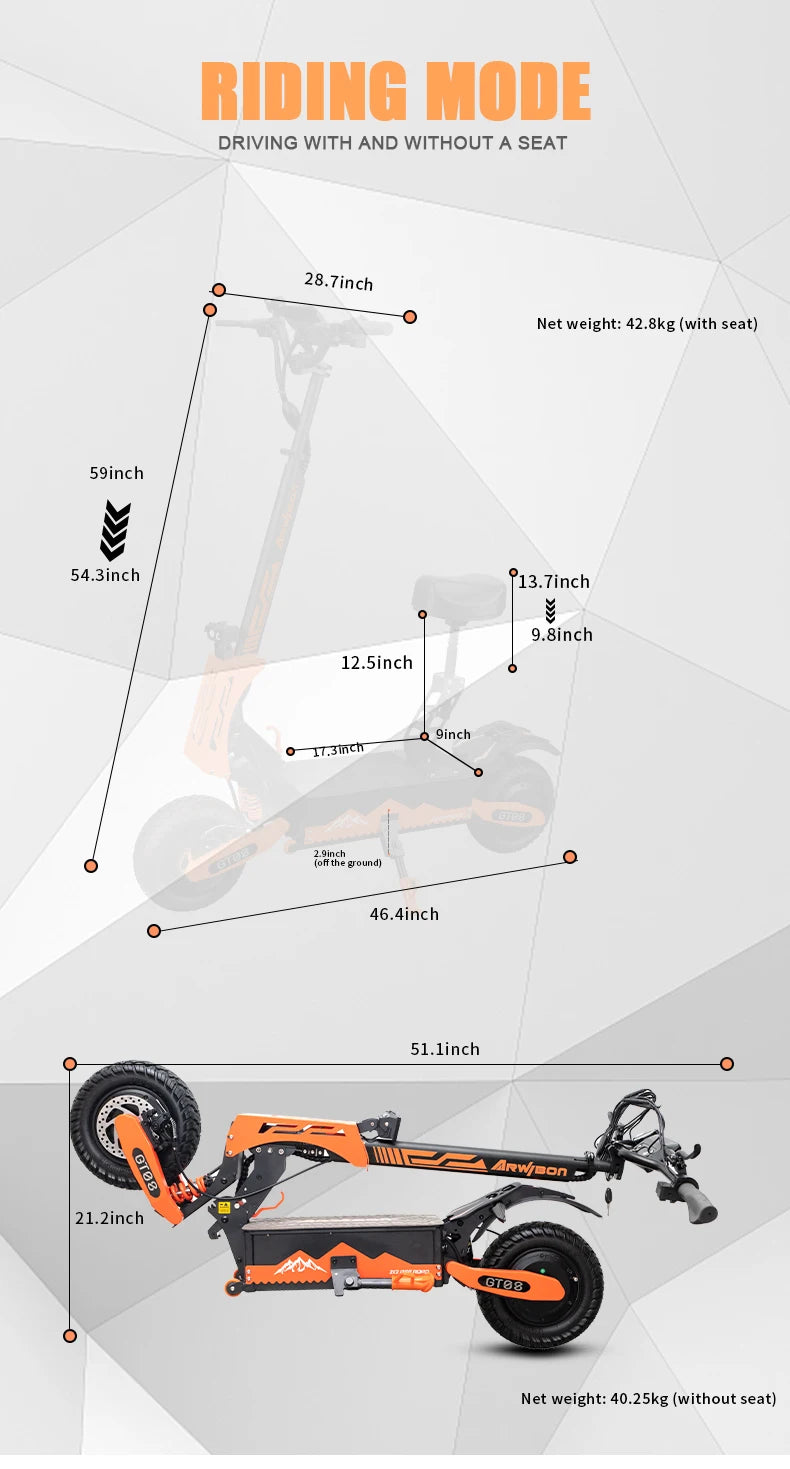 Arwibon 5600W Dual Motor Electric Scooter With Seat Top Speed 46MPH