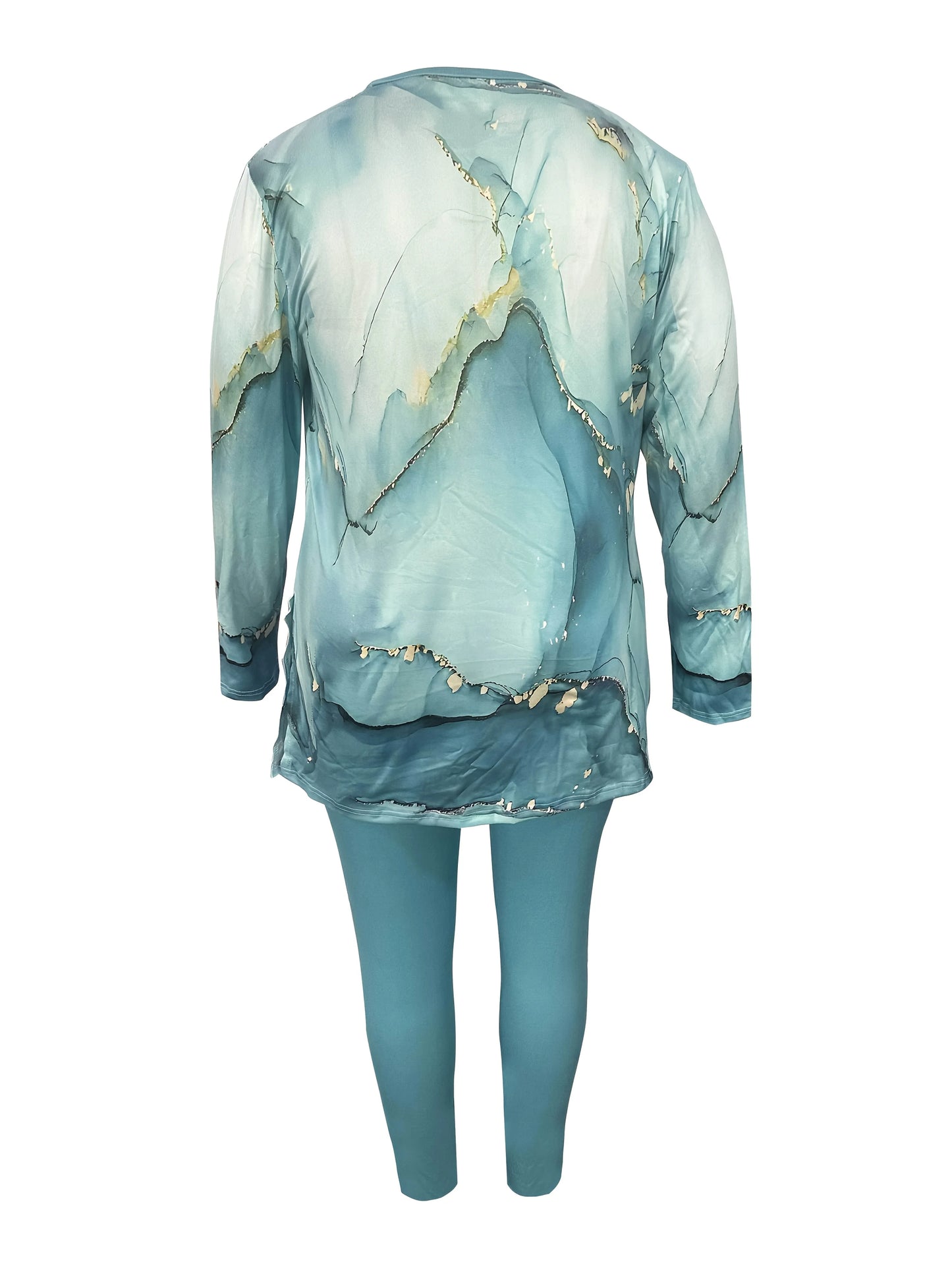 Casual Knit Two Piece Long Sleeve Slit Pants Set Women