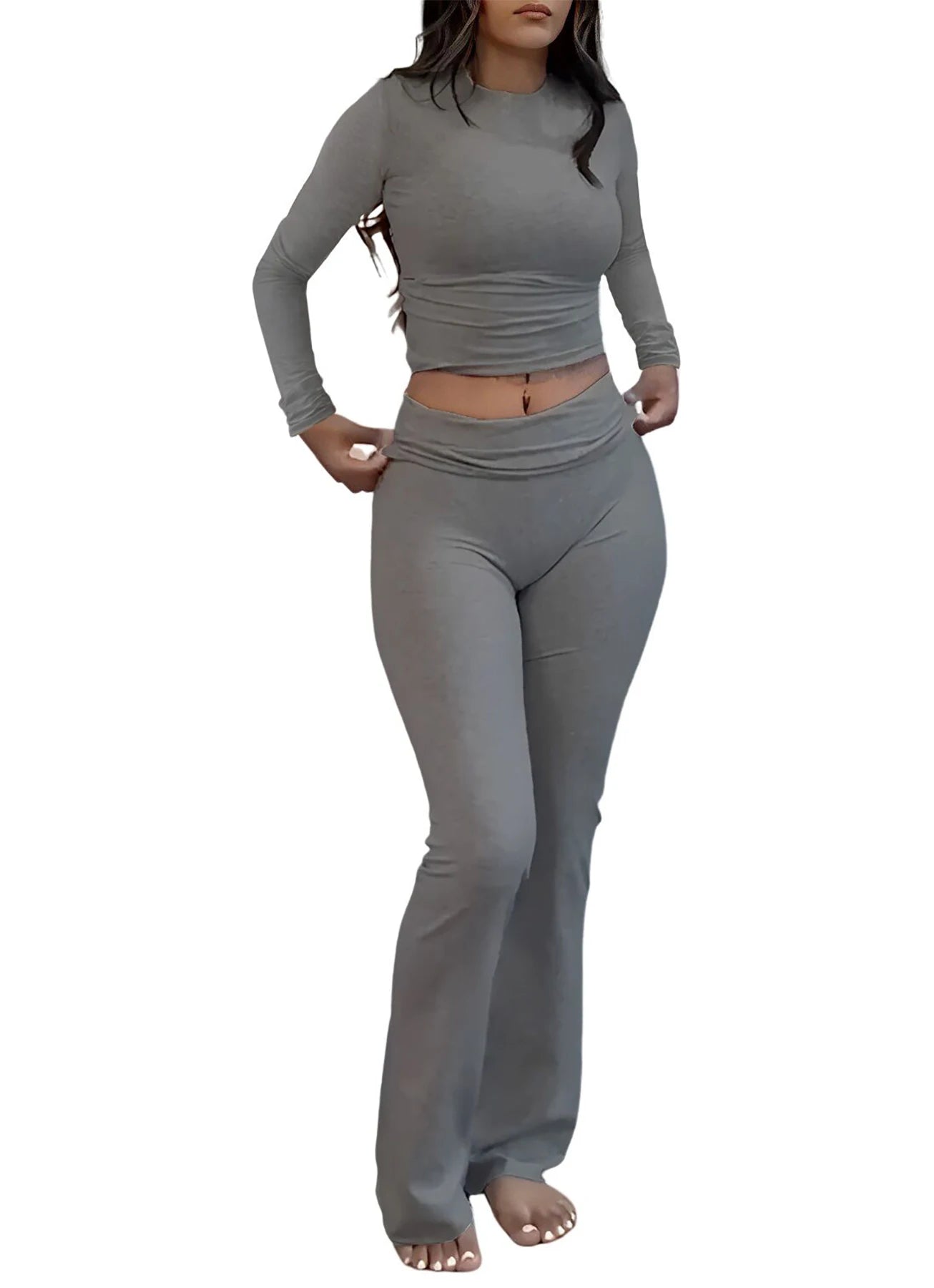 Women's Yoga Two-Piece Set Long Sleeve Wide Leg Activewear