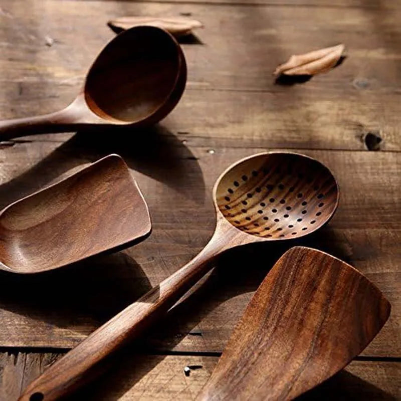Teak Wood Utensil Set 5-Piece Kitchen Tools For Home Chefs