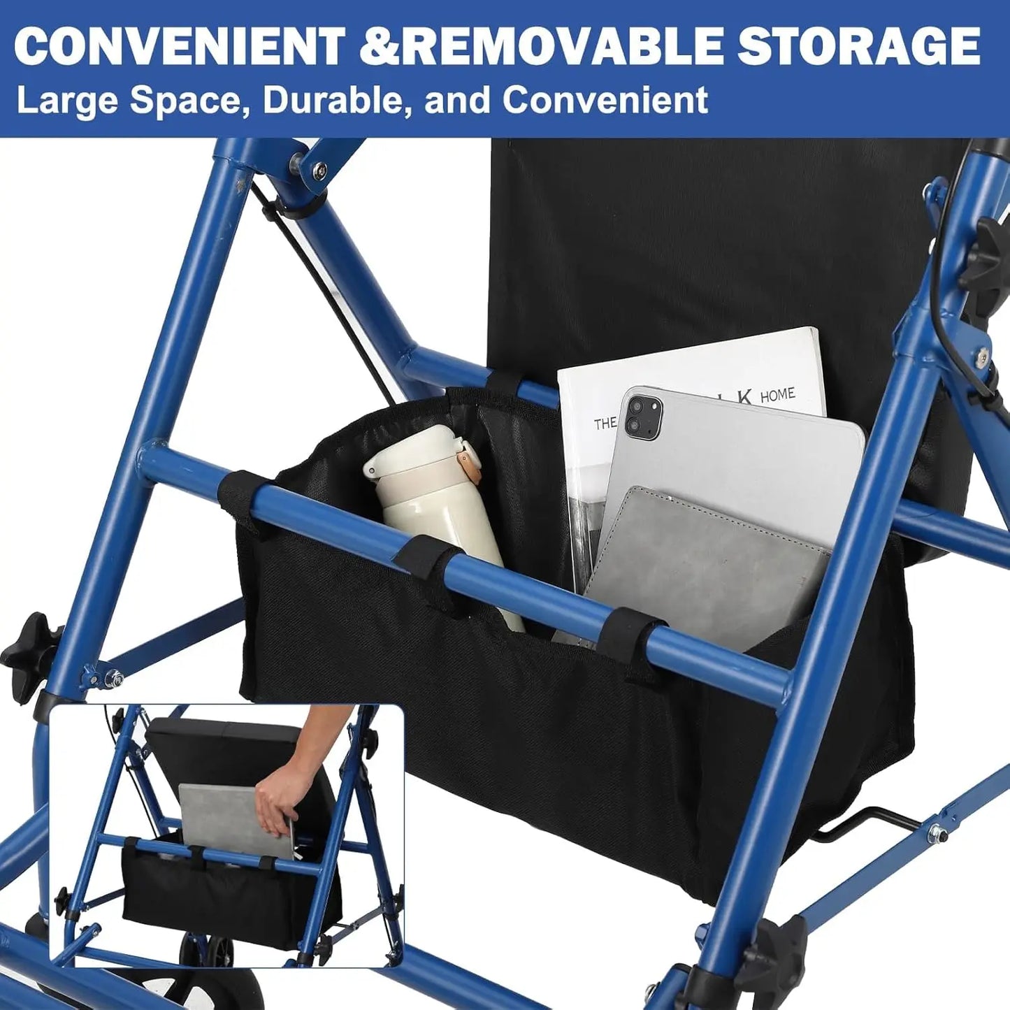 Folding 2-In-1 Rollator Walker All-Terrain Transport Wheelchair For Seniors