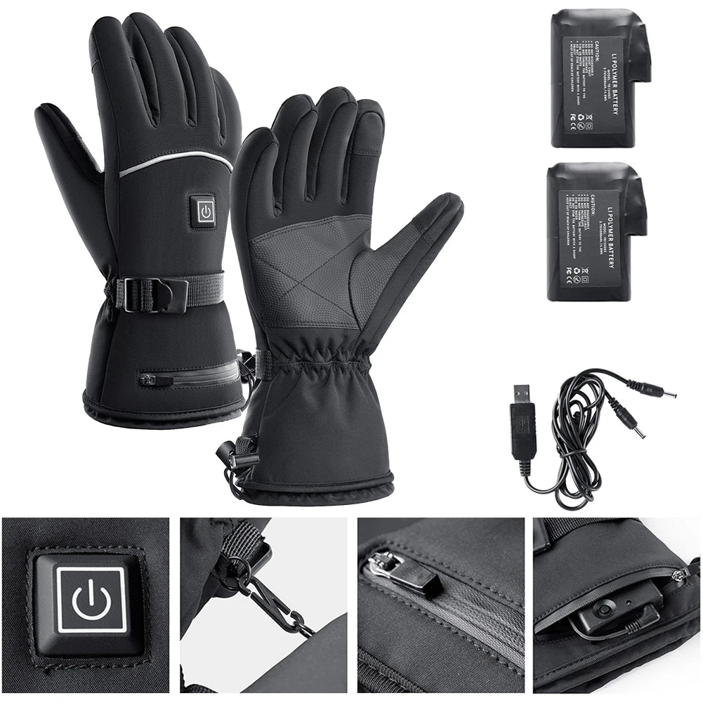 VKTECH Motorcycle Heated Gloves Waterproof Touchscreen With 3 Gear Heating