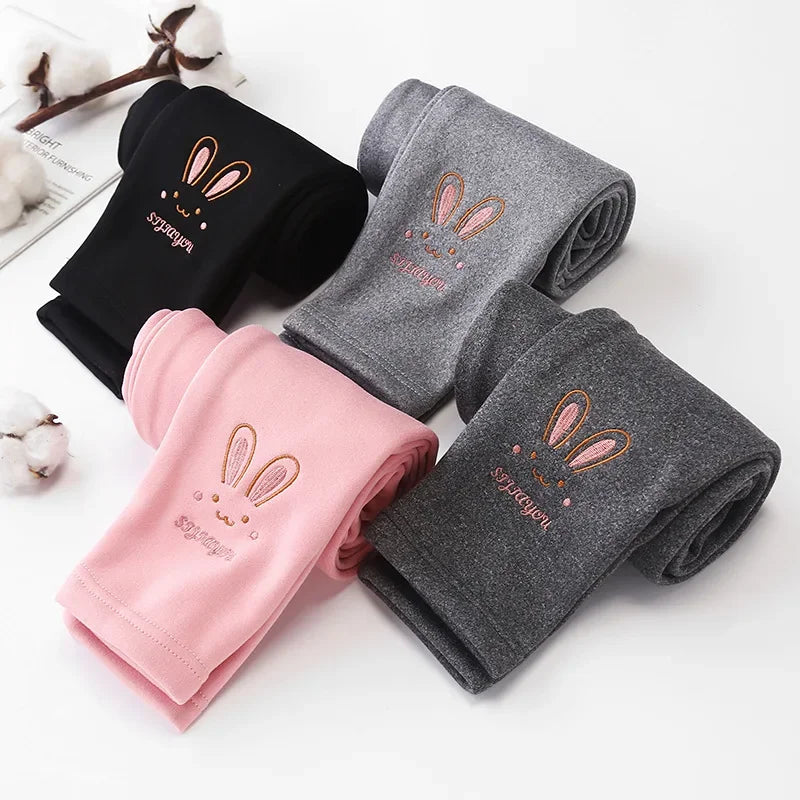 Girls Winter Thick Warm Leggings With Cute Rabbit Print