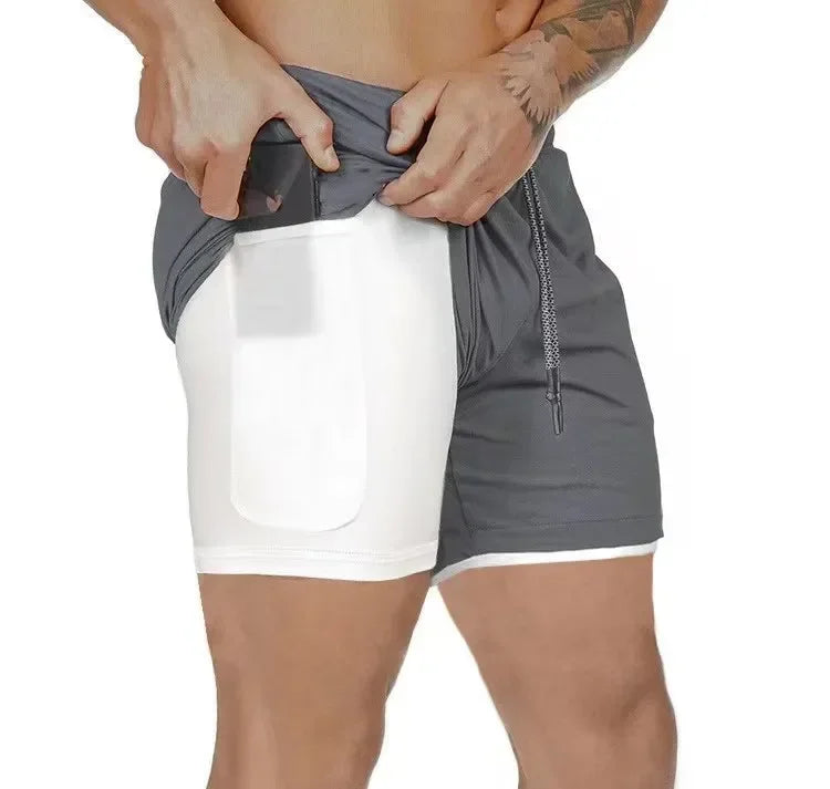 Men Quick Dry Double Layer Fitness Shorts For Gym Training