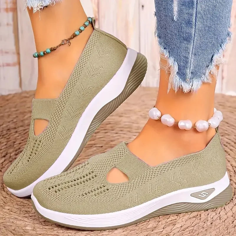 Breathable Women's Knitted Casual Sneakers Low Top Summer Shoes