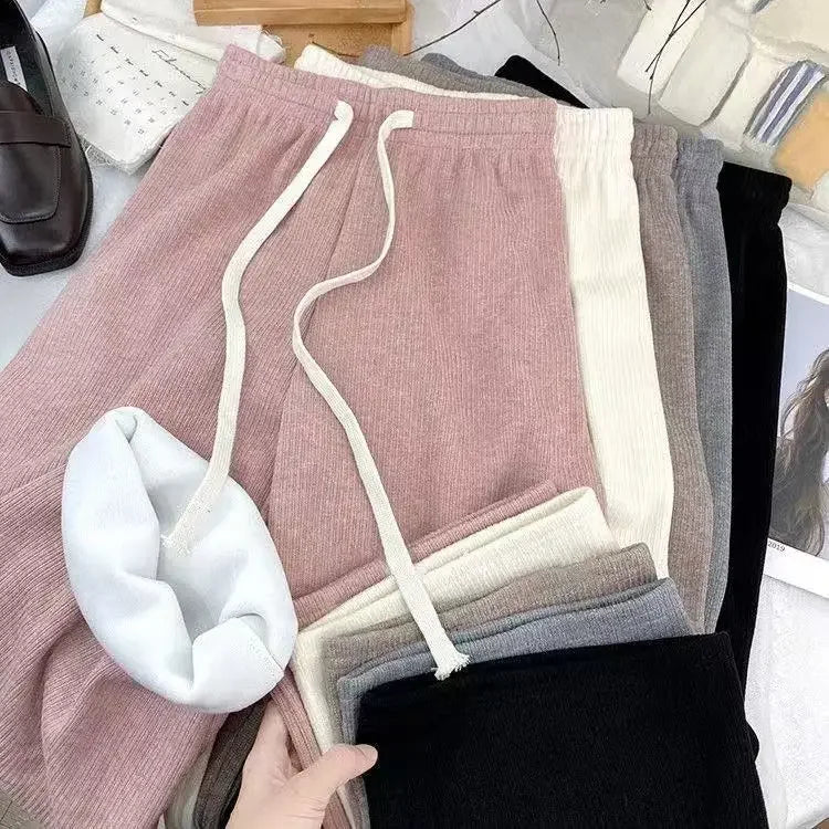 Hebei Craft Of Weaving Winter Cashmere Fleece Lined Wide Leg Pants High Waist