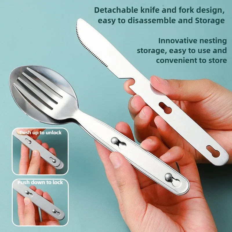 Stainless Steel Folding Camping Cutlery Set Compact Travel Kit