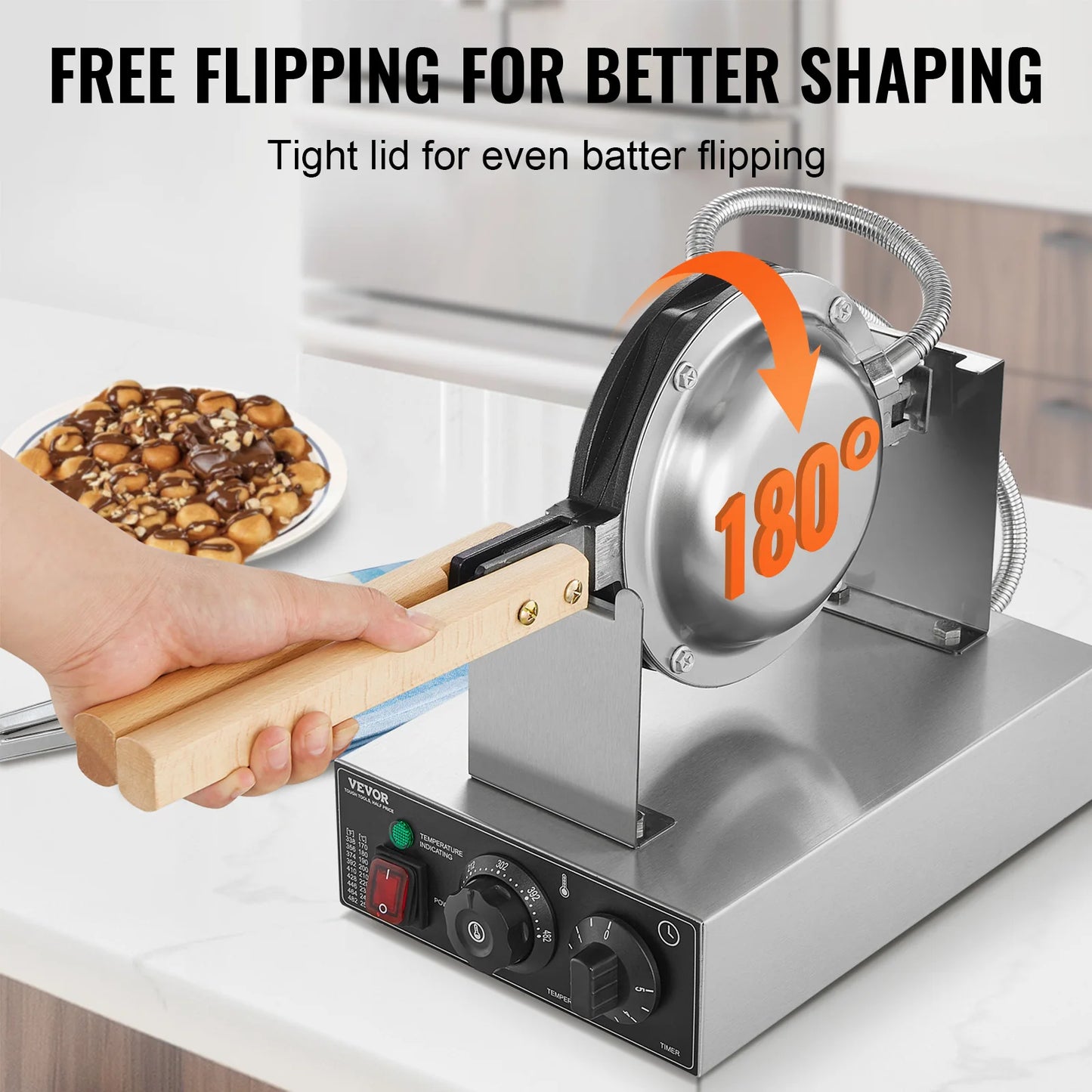 SucceBuy Commercial Egg Bubble Waffle Maker 1400W Nonstick Stainless Steel