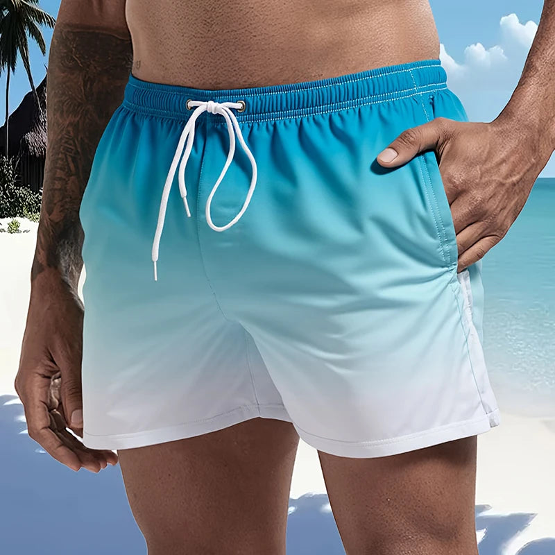 Mens Swim Trunks with Mesh Lining Side Pockets Solid Beach Shorts Quick Dry Lightweight Drawstring Board Shorts Summer Swimwear