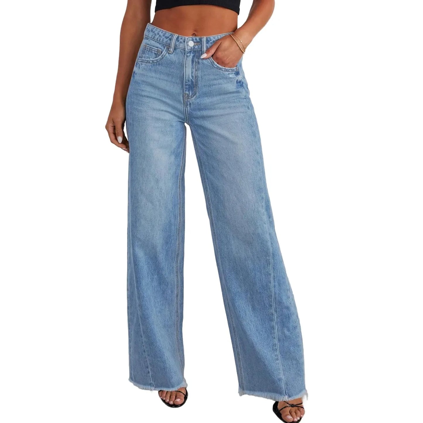 Retro High Waist Straight Leg Jeans For Women Patchwork Distressed