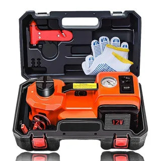 FOVOW 12V 5Ton Electric Hydraulic Floor Jack 3 In 1 Tire Inflator Flashlight