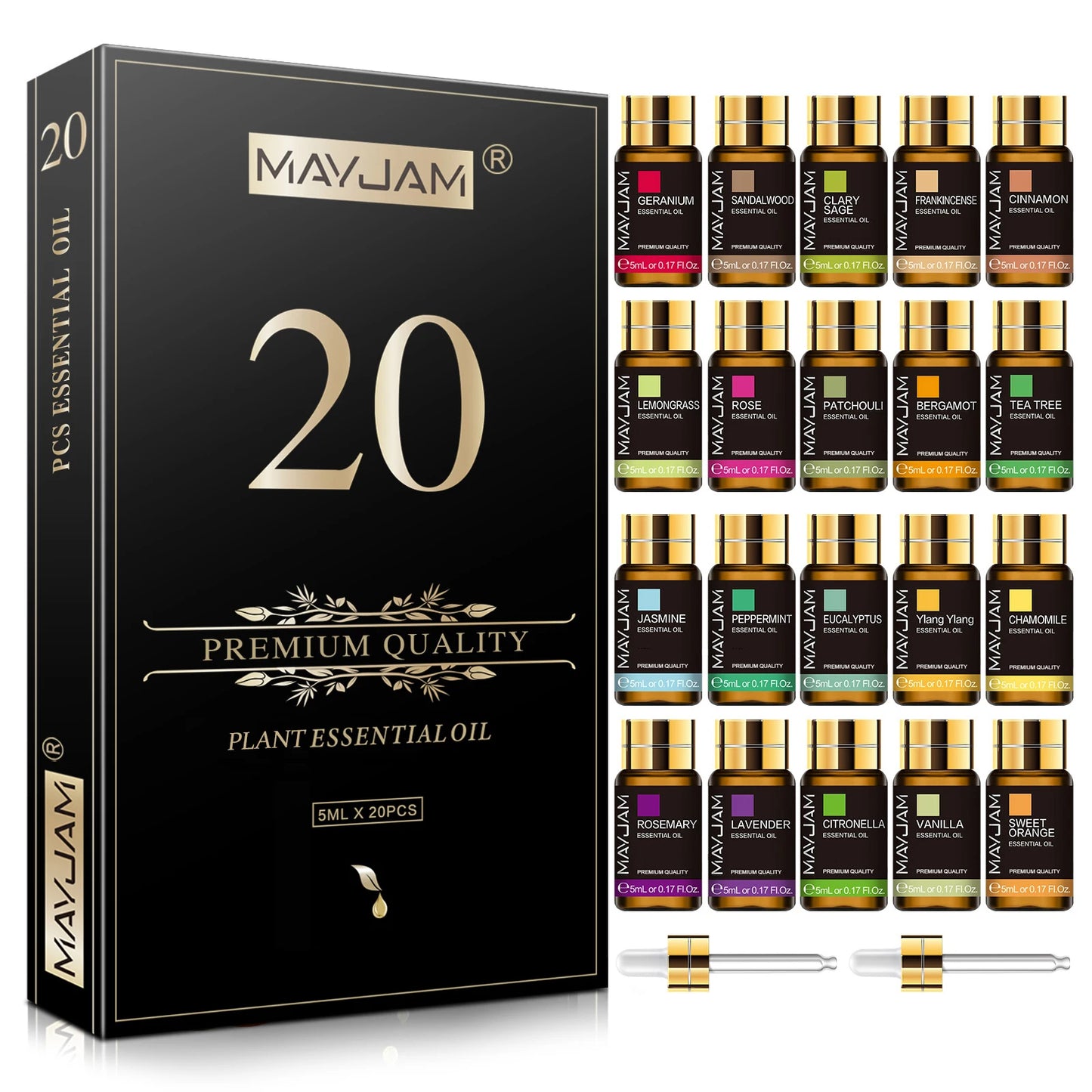 MAYJAM Essential Oils Kit 20 Bottles Lavender Jasmine Eucalyptus Vanilla