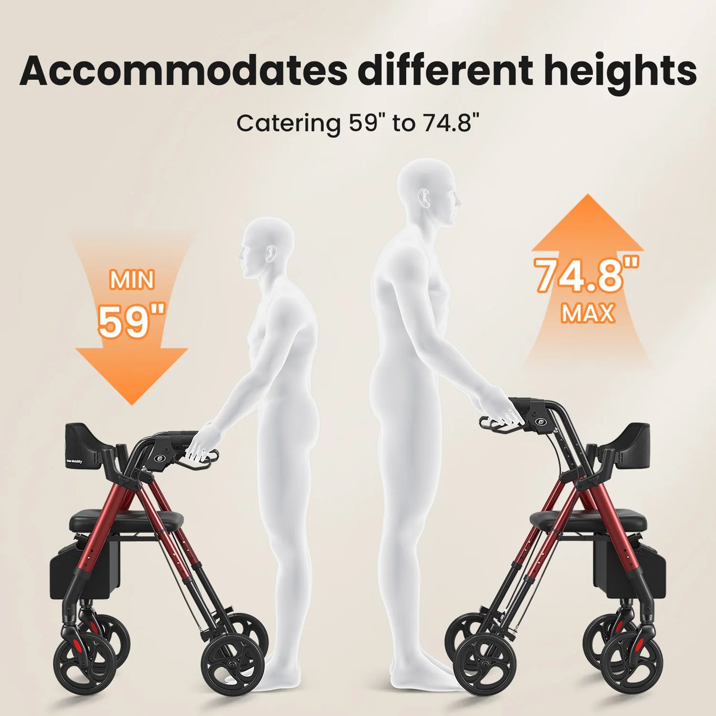 Maidesite Rollator Walker For Seniors Seat And 8 Inch Wheels