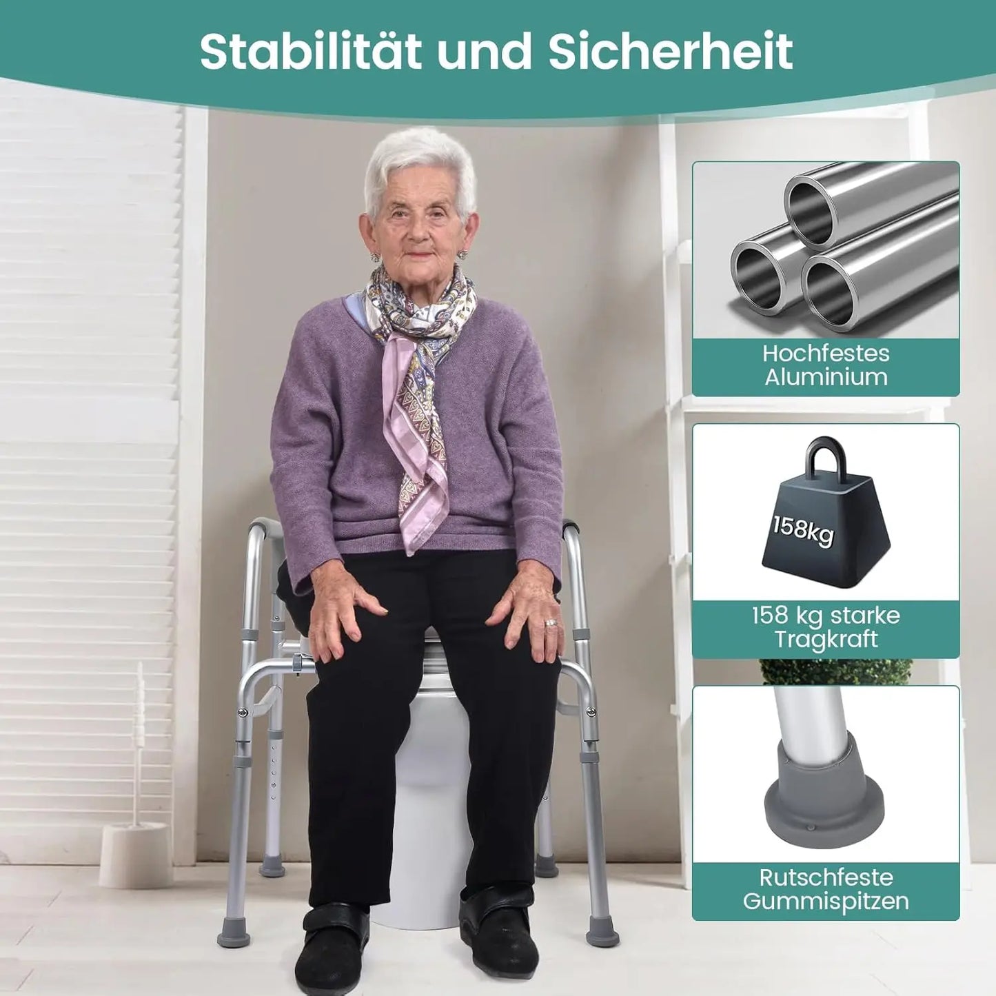 Raised Toilet Seat With Standalone Commode Frame For Elderly