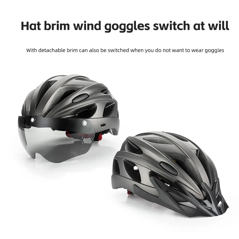 ROCKBROS Cycling Helmet With Integrated Goggles Lightweight Head Protection