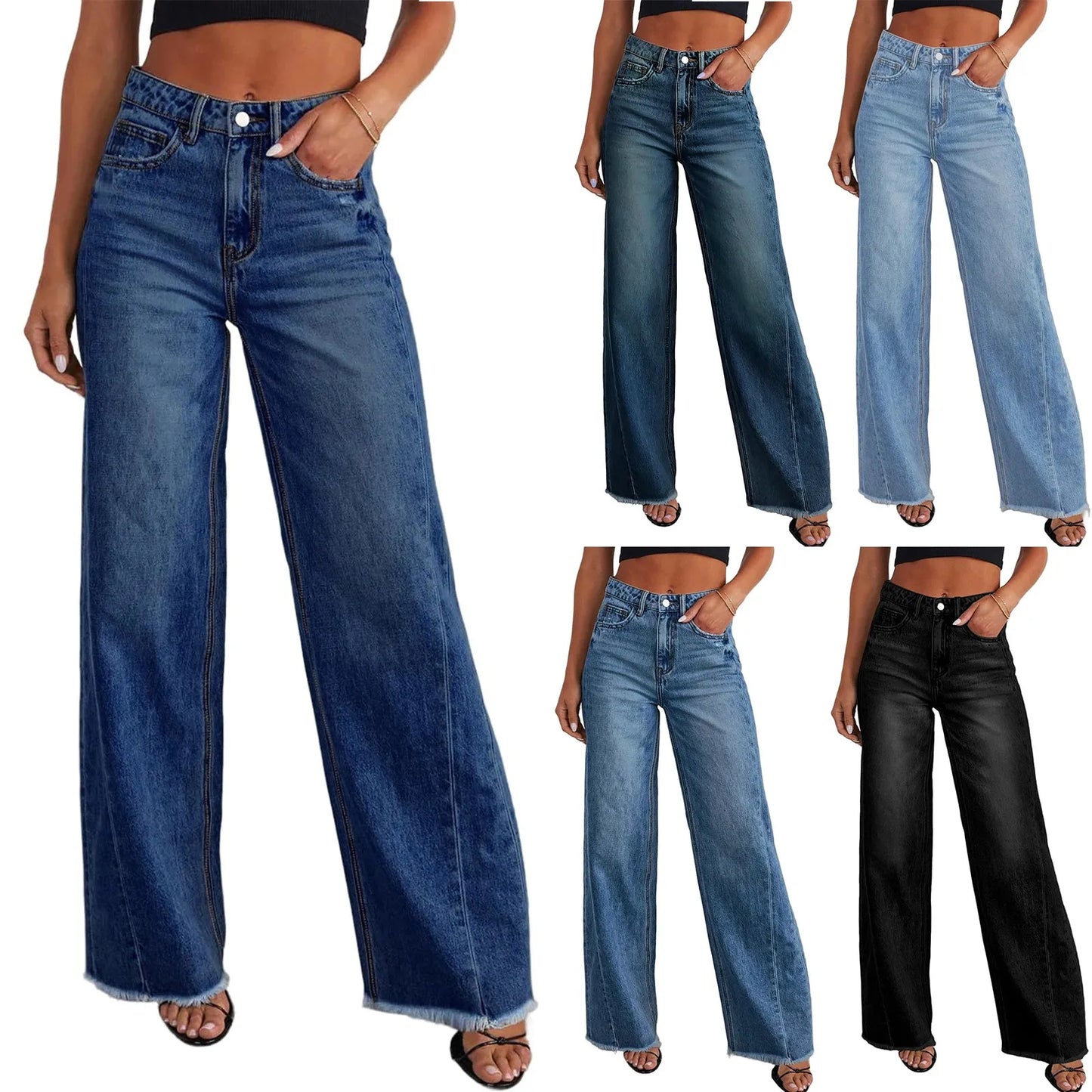 Retro High Waist Straight Leg Jeans For Women Patchwork Distressed