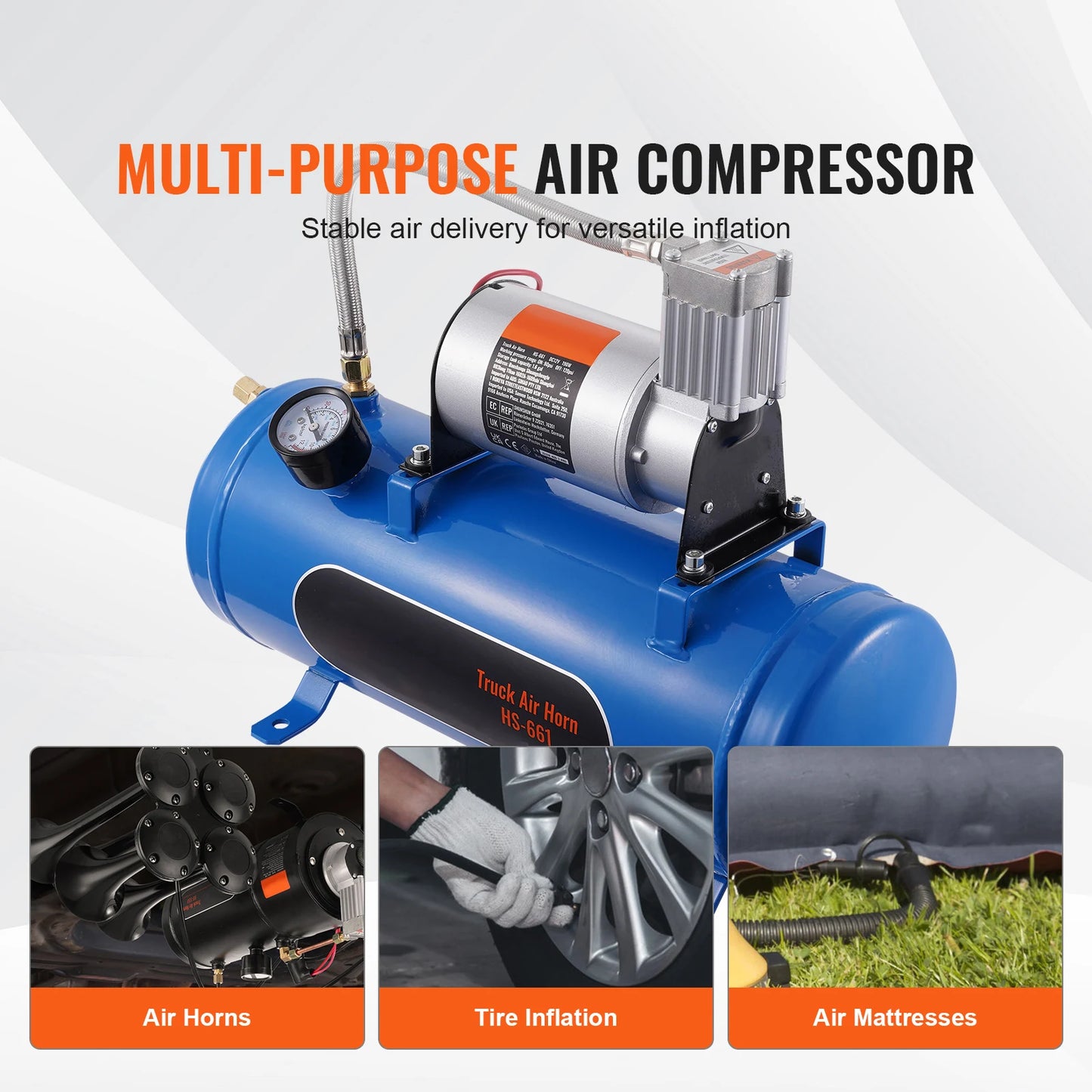 SucceBuy 12V Air Compressor With Tank For Train Horn And Tires