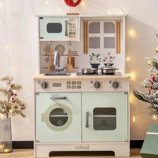 Robotime Robud Play Kitchen Wooden Pretend Playset Lights and Sounds