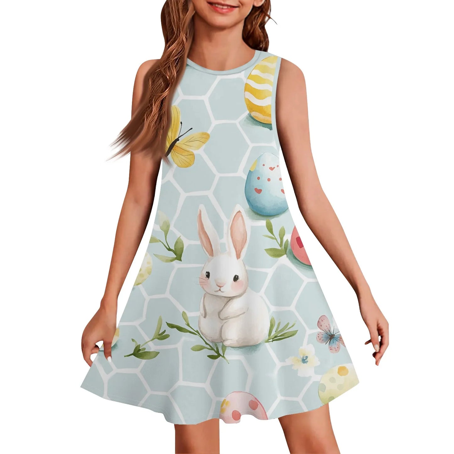 Girls Knee Length Dress With Bow Casual Polyester Short Sleeve