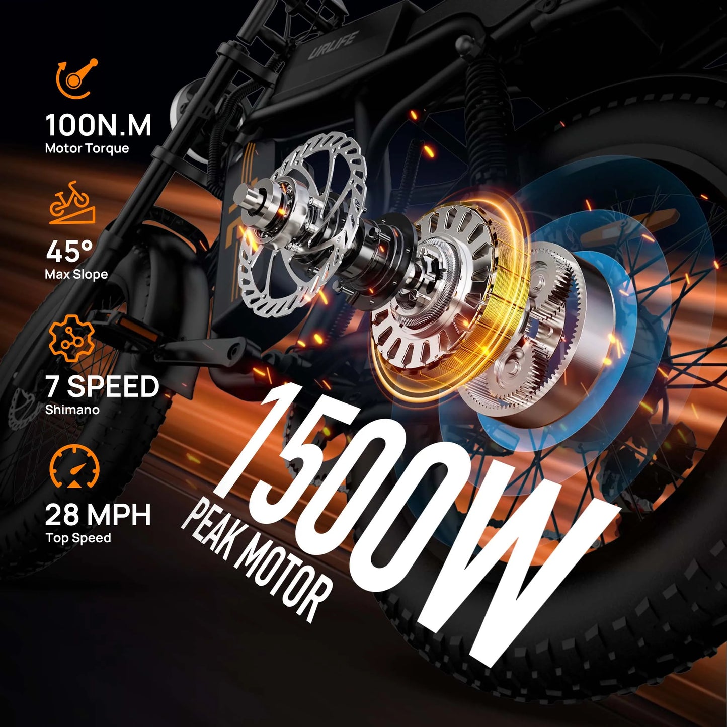 URLIFE 1500W Peak Electric Mountain Bike With 48V Removable Battery