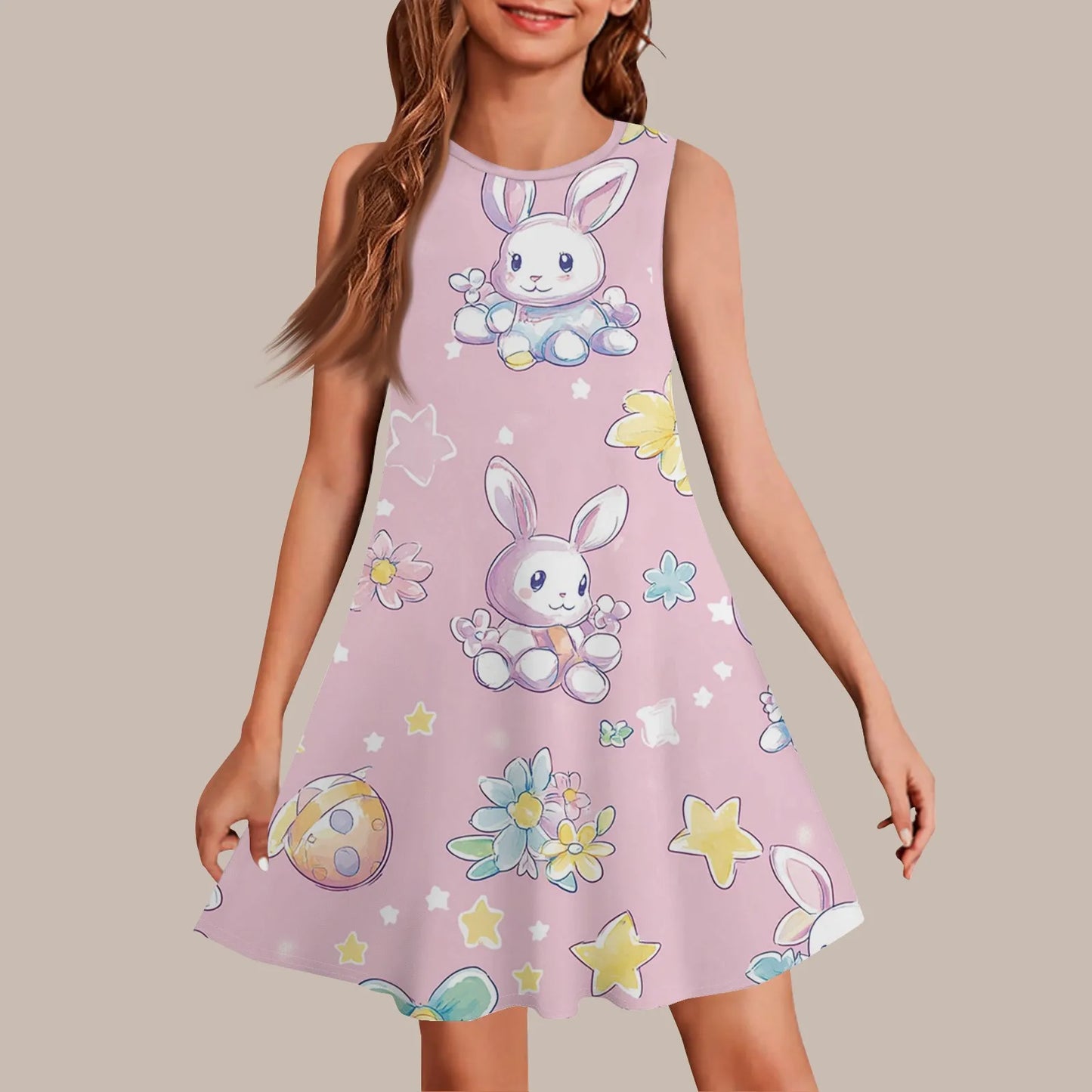 Girls Knee Length Dress With Bow Casual Polyester Short Sleeve