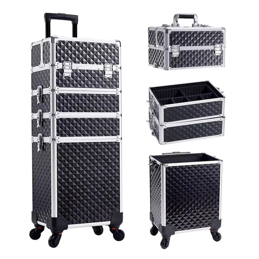 Maxulene Makeup Trolley Case 4 In 1 Detachable Alloy On Wheels