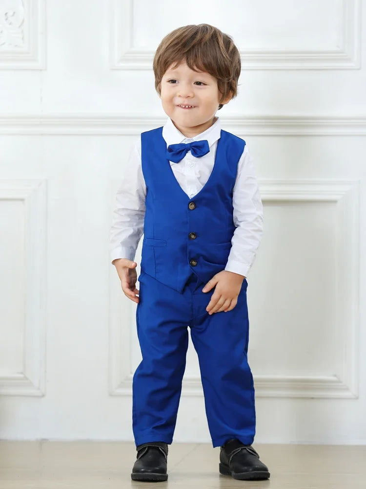 Kabeier Boys Birthday Cotton Vest Suit Set Formal Kids Clothing