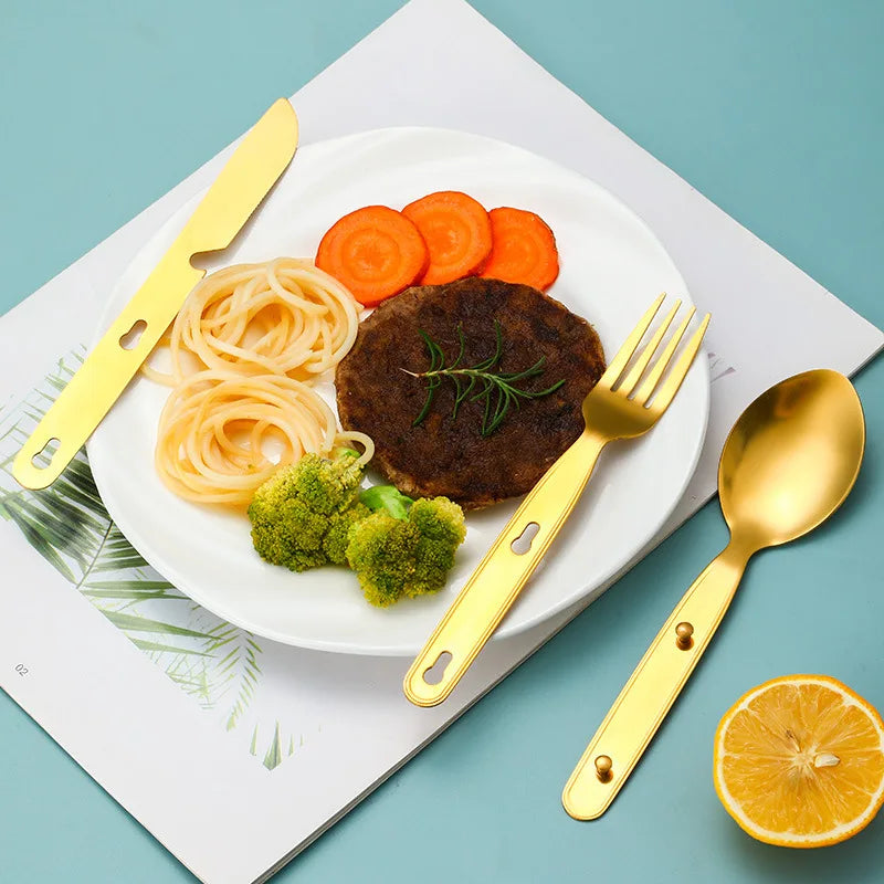 Stainless Steel Folding Camping Cutlery Set Compact Travel Kit