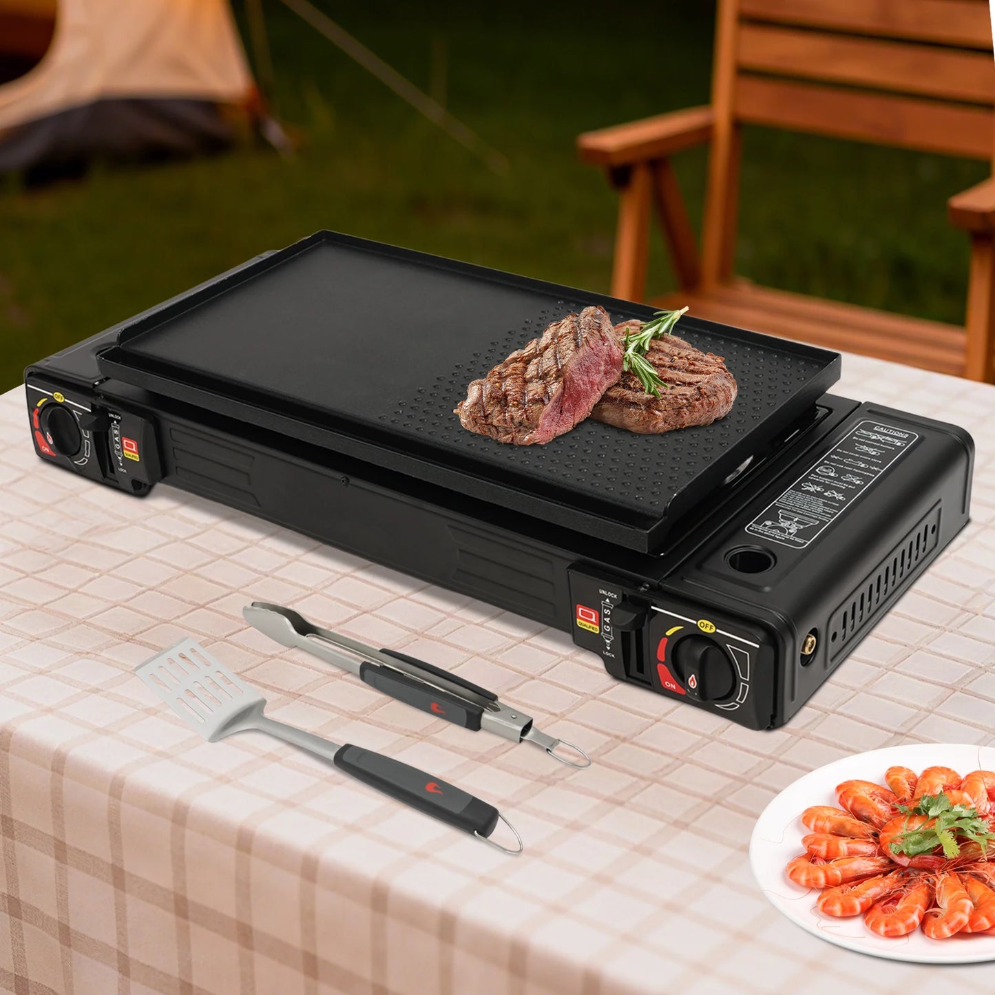 2 Burner Portable Camping Stove Kit With Baking Pan