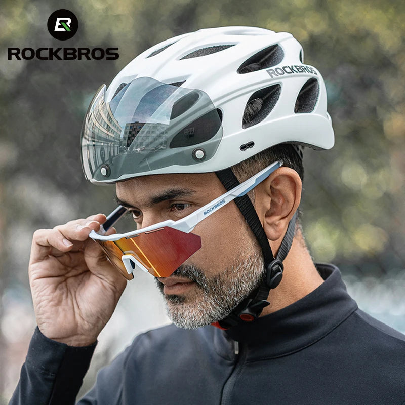ROCKBROS Cycling Helmet With Integrated Goggles Lightweight Head Protection