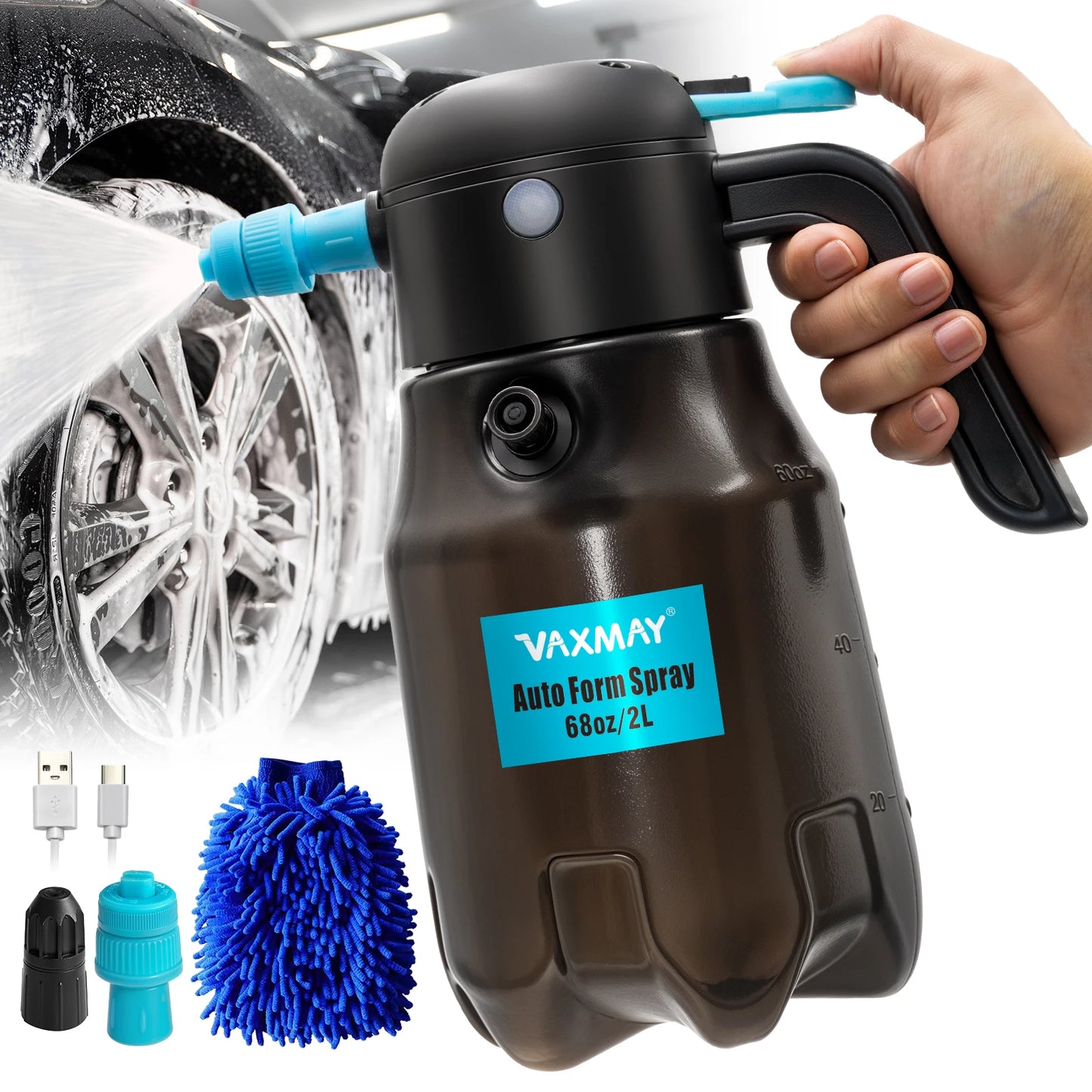 2L Electric Foam Sprayer For Car Wash, Cordless Battery Powered