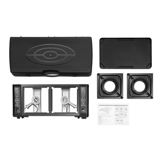 2 Burner Portable Camping Stove Kit With Baking Pan