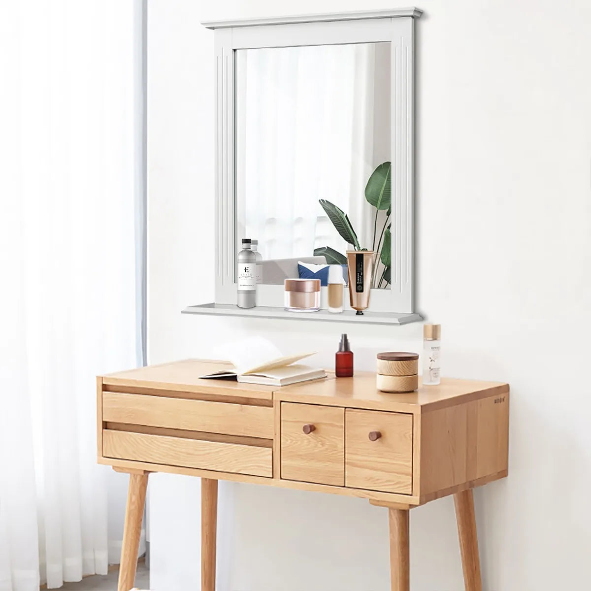 Hign-concerned Bathroom Wall Mirror With Shelf Square Vanity Mirror
