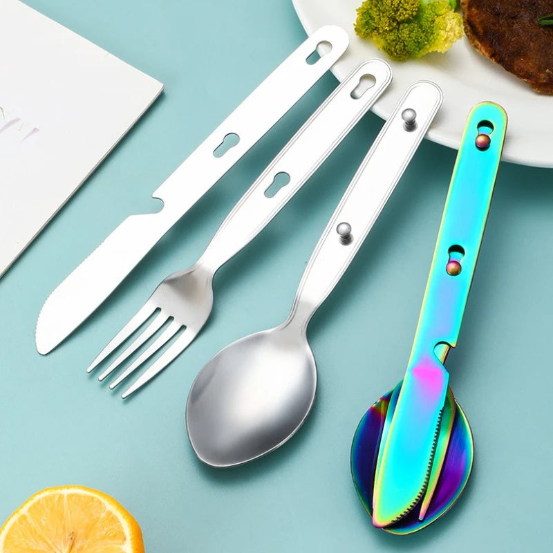 Stainless Steel Folding Camping Cutlery Set Compact Travel Kit