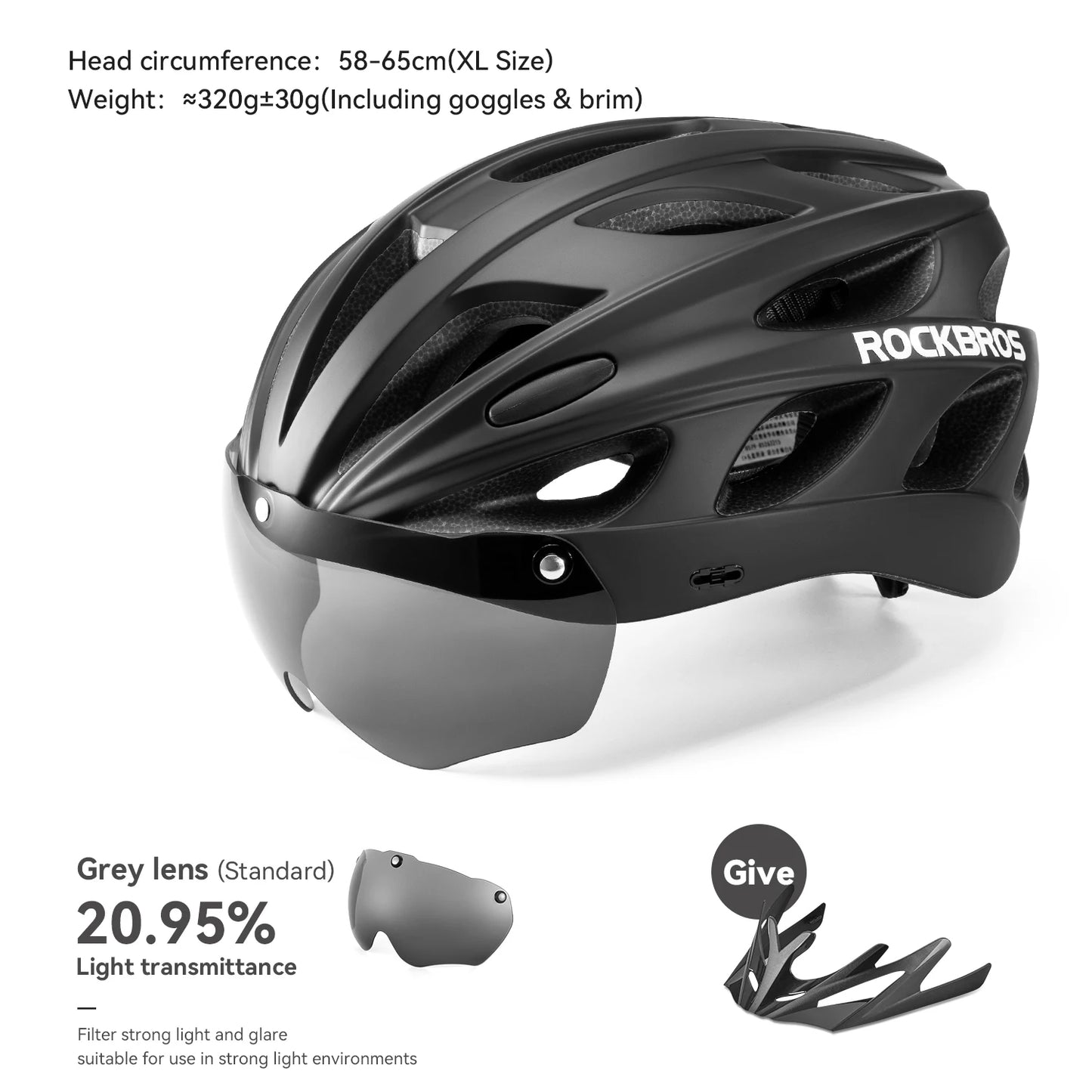 ROCKBROS Cycling Helmet With Integrated Goggles Lightweight Head Protection