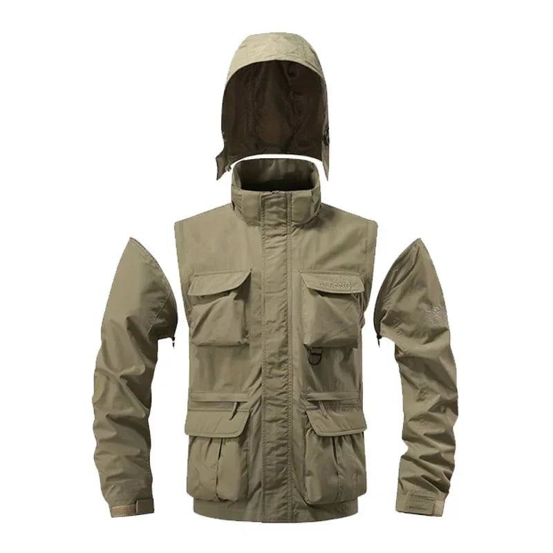 Lane Casual Waterproof Cargo Jacket Vest Hood For Outdoor Activities